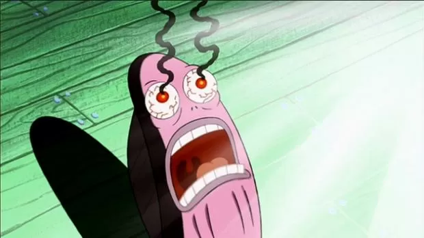 A character from &lsquo;The SpongeBob SquarePants Movie&rsquo; screaming &lsquo;My eyes&rsquo; at a bright bald head, or, in this case, a very bright image.