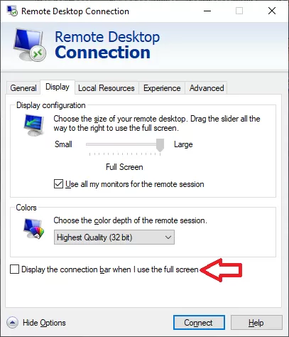 Windows 10 RDP disable the blue bar