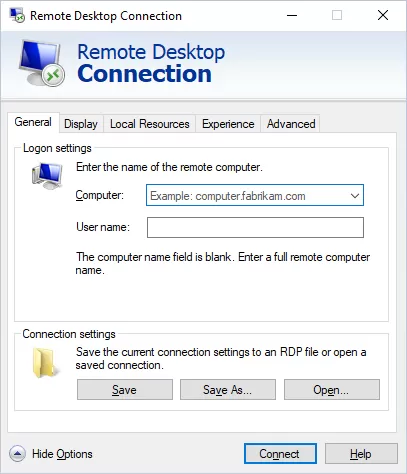 Windows 10 Remote Desktop Connection Program